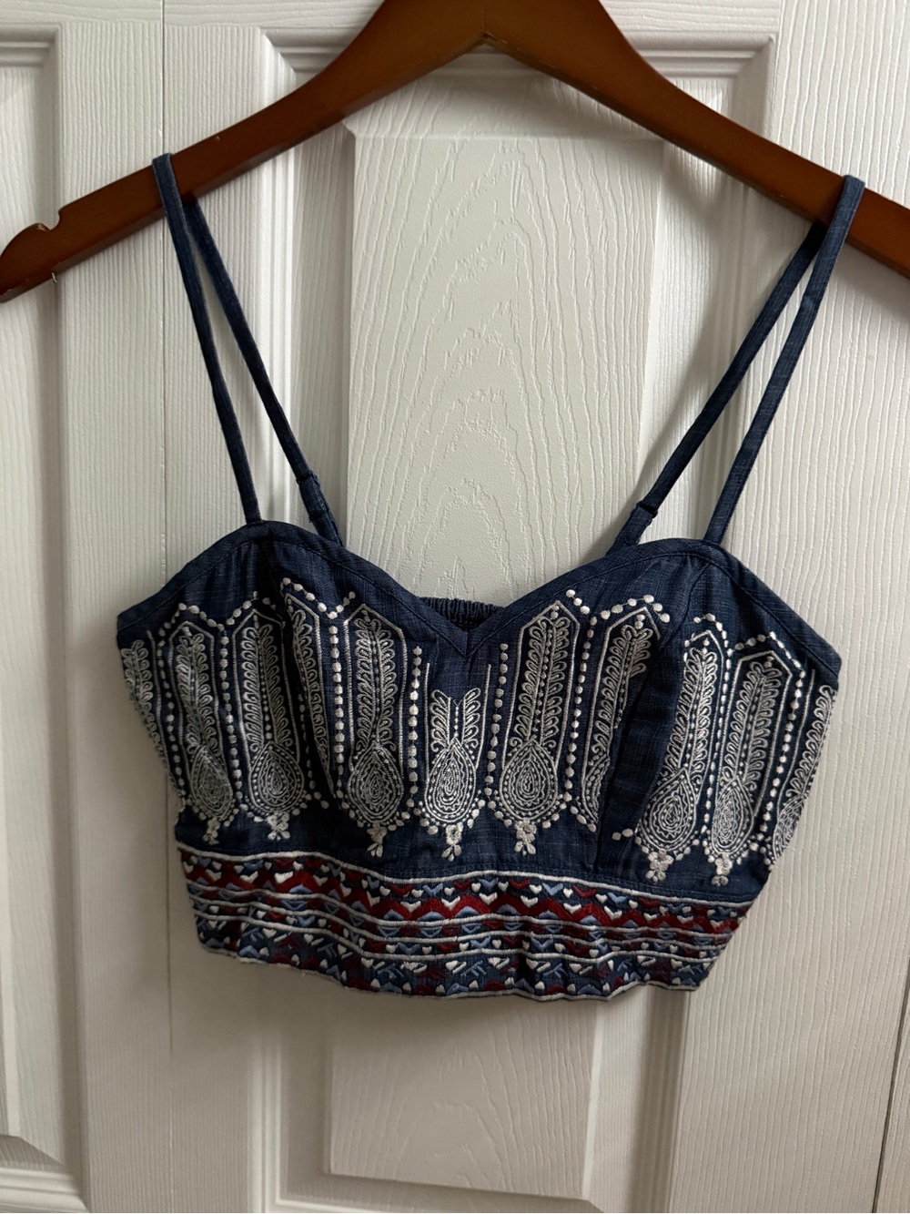 Rahi Cali Embroidered Denim Crop Tank Top